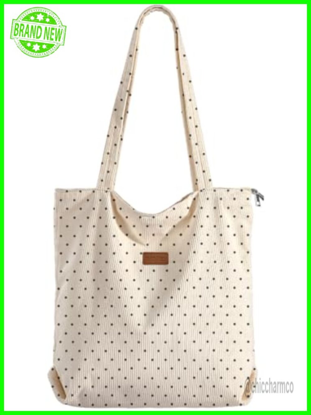 Corduroy Tote Bag with Zipper Large Shoulder Bag for Women